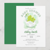 Invitation Baby shower d'aquarelle verte aux oeufs de dinosau (Devant / Derrière)