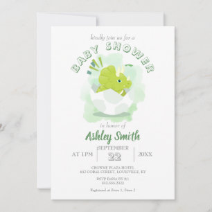Invitation Baby shower d'aquarelle verte aux oeufs de dinosau