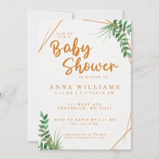 Invitation Baby shower d'aquarelle verte et or
