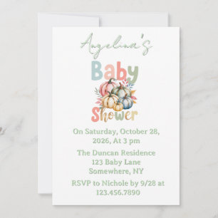 Invitation Baby shower d'aquarelle verte Sage Citrouille auto