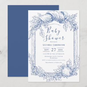 Invitation Baby shower d'aquarelle Vintage bleu