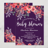 Invitation Baby shower d'aquarelle violet à bijou (Devant / Derrière)