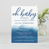 Invitation Baby shower d'aquarelle Virtual Oh Baby Blue Ombre (Debout devant)