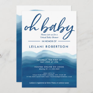 Invitation Baby shower d'aquarelle Virtual Oh Baby Blue Ombre