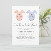 Invitation Baby shower d'aquarelle Virtual Twin Girl Boy (Debout devant)