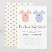Invitation Baby shower d'aquarelle Virtual Twin Girl Boy (Devant / Derrière)