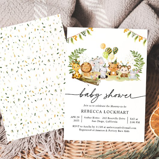 Invitation Baby shower d'Aquarelles mignonnes