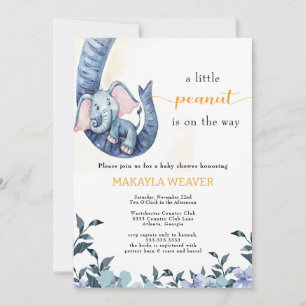 Invitation Baby shower d'arachide bleu éléphant budgétaire