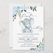 Invitation Baby shower d'arachide d'éléphant à feuillage bleu (Devant)
