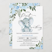 Invitation Baby shower d'arachide d'éléphant à feuillage bleu (Devant / Derrière)