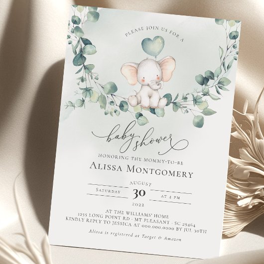 Invitation Baby shower d'arachide éléphante