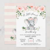 Invitation Baby shower d'arachide rose fleurie (Devant / Derrière)