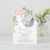 Invitation Baby shower d'arachide rose Floral Elephant Girls (Debout devant)