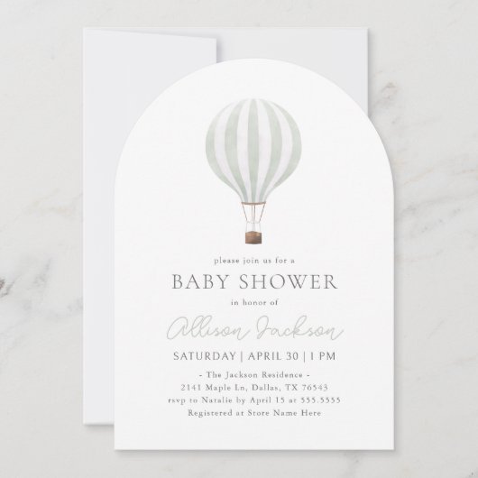 Invitation Baby shower d'arc à ballon à air chaud Sage Green (Devant)