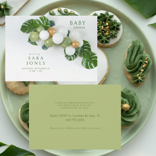 Invitation Baby shower d'arc à ballon vert neutre
