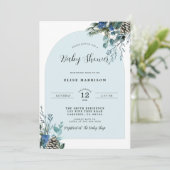 Invitation Baby shower d'arc Bleu Botanique d'hive (Debout devant)