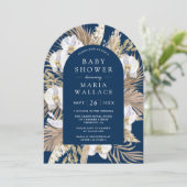 Invitation Baby shower d'arc bleu marine Pampas Orchidée blan (Debout devant)
