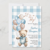Invitation Baby shower d'arc bleu plaid Teddy Bear Boy (Devant)