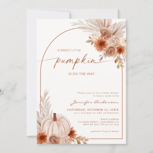 Invitation Baby shower d'arc d'automne du Citrouille orange b (Devant)