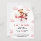 Invitation Baby shower d'arc d'avion rose Teddy Bear (Devant)