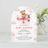 Invitation Baby shower d'arc d'avion rose Teddy Bear (Debout devant)