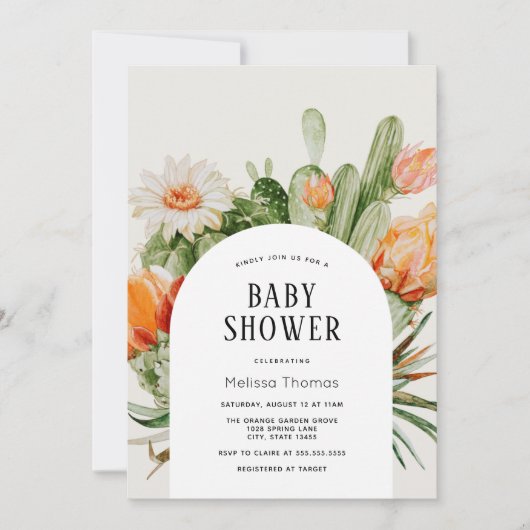 Invitation Baby shower d'arc de Boho Cactus (Devant)