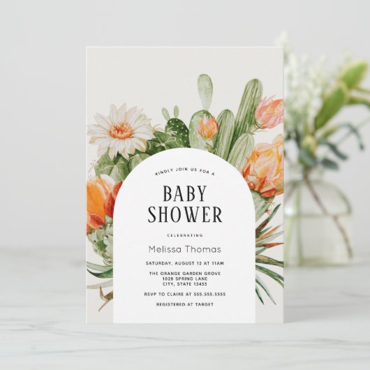 Invitation Baby shower d'arc de Boho Cactus (Debout devant)