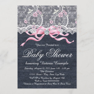 Invitation Baby shower d'arc de diamant de dentelle de denim