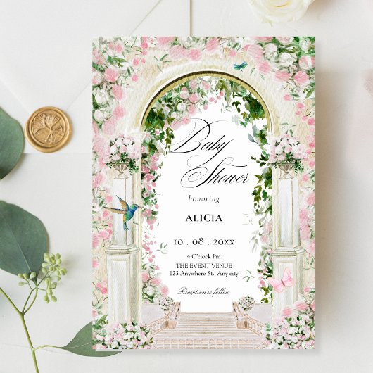 Invitation Baby shower d'arc de jardin fleuri esthétique