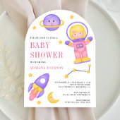 Invitation Baby shower d'arc de la fille rose de l'espace ext