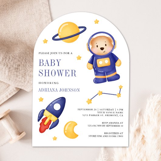 Invitation Baby shower d'arc de l'astronaute de l'Ours de l'e