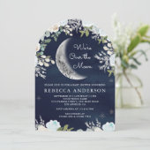 Invitation Baby shower d'arc de marine de la lune bleu poussi (Debout devant)