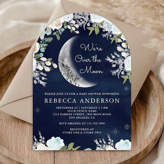 Invitation Baby shower d'arc de marine de la lune bleu poussi