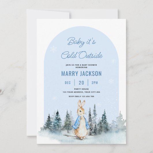 Invitation Baby shower d'arc d'hiver Peter Rabbit (Devant)