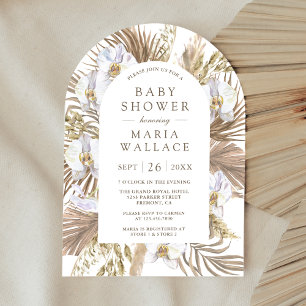 Invitation Baby shower d'arc d'orchidée blanche Pampas