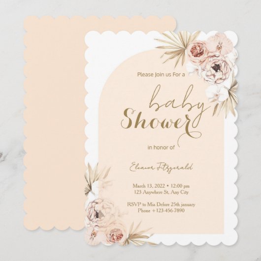 Invitation Baby shower d'arc floral (Devant / Derrière)