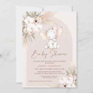Invitation Baby shower d'arc floral de Boho Eléphant mignon