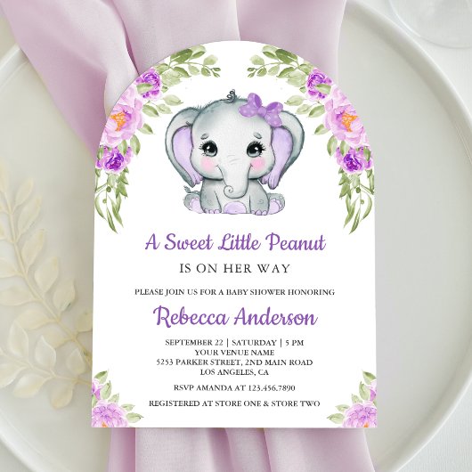 Invitation Baby shower d'arc floral Eléphant mignon à cou pou