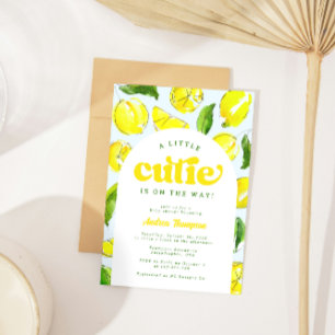 Invitation Baby shower d'arc jaune citron rétro Little Cutie