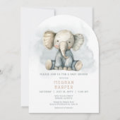 Invitation Baby shower d'arc rayé bleu éléphant (Devant)