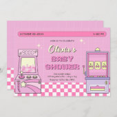 Invitation Baby shower d'arcade de jeu rose (Devant / Derrière)