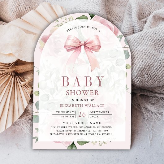 Invitation Baby shower d'arche à arc rose pâle
