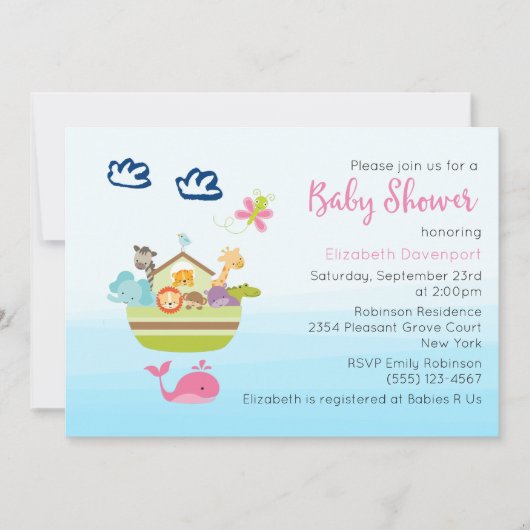 Invitation Baby shower d'arche animal de la jungle mignonne (Devant)