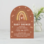 Invitation Baby shower d'arche arc-en-ciel rustique en terre  (Debout devant)