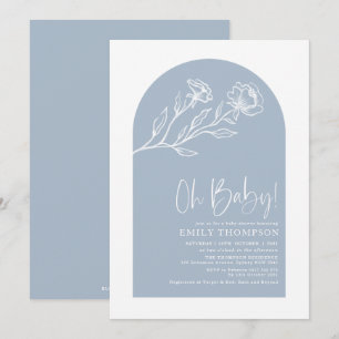 Invitation Baby shower d'arche botanique bleu foncé moderne