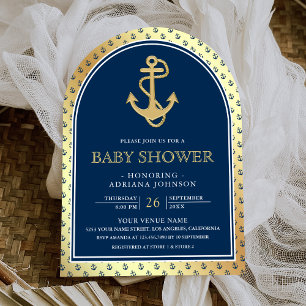 Invitation Baby shower d'arche d'Ancre en or bleu marine