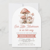 Invitation Baby shower d'arche de champignon rose de la forêt (Devant)