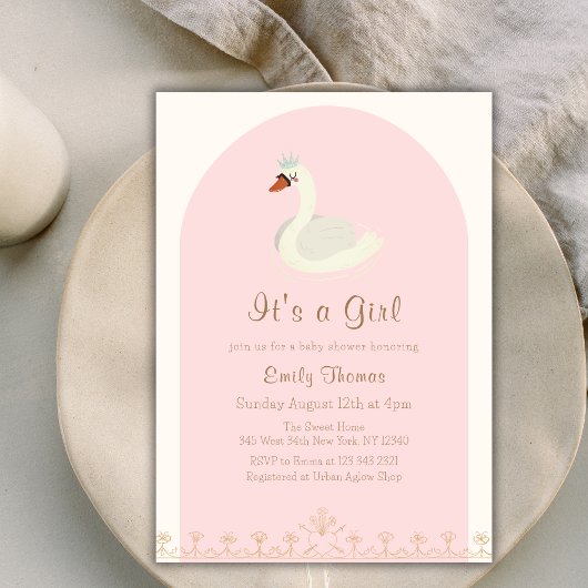 Invitation Baby shower d'arche de cygne rose Élégant