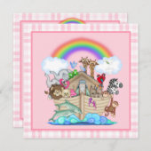 Invitation Baby shower d'arche de Pink Noah (Devant / Derrière)