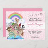 Invitation Baby shower d'arche de Pink Noah (Devant / Derrière)